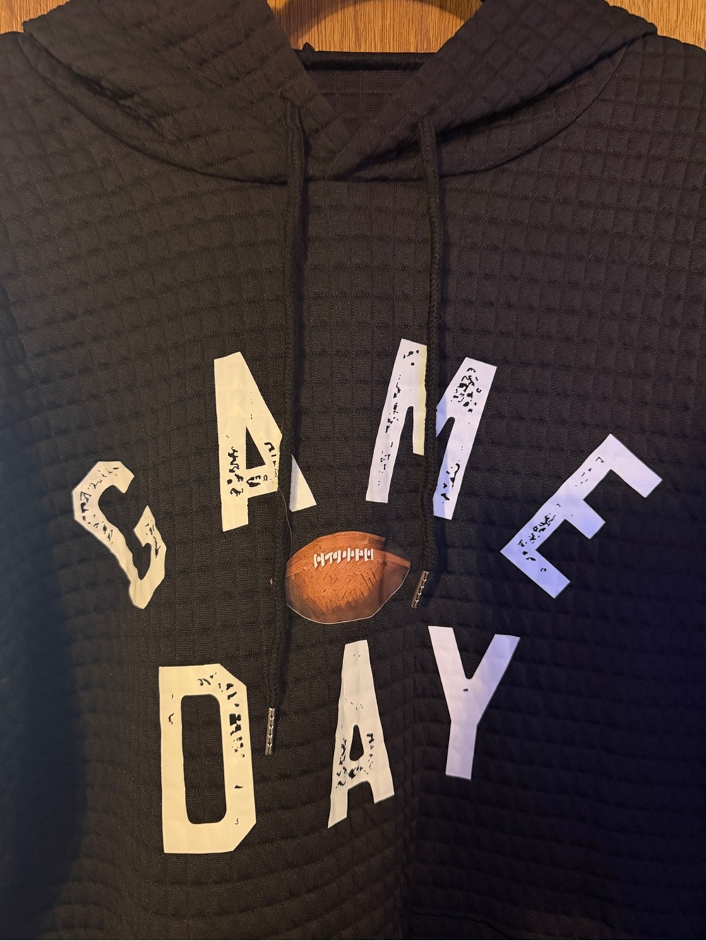 Black 'Game Day' Waffle-Knit Hoodie with Football Graphic Size XL BNWOT - Picture 2 of 7